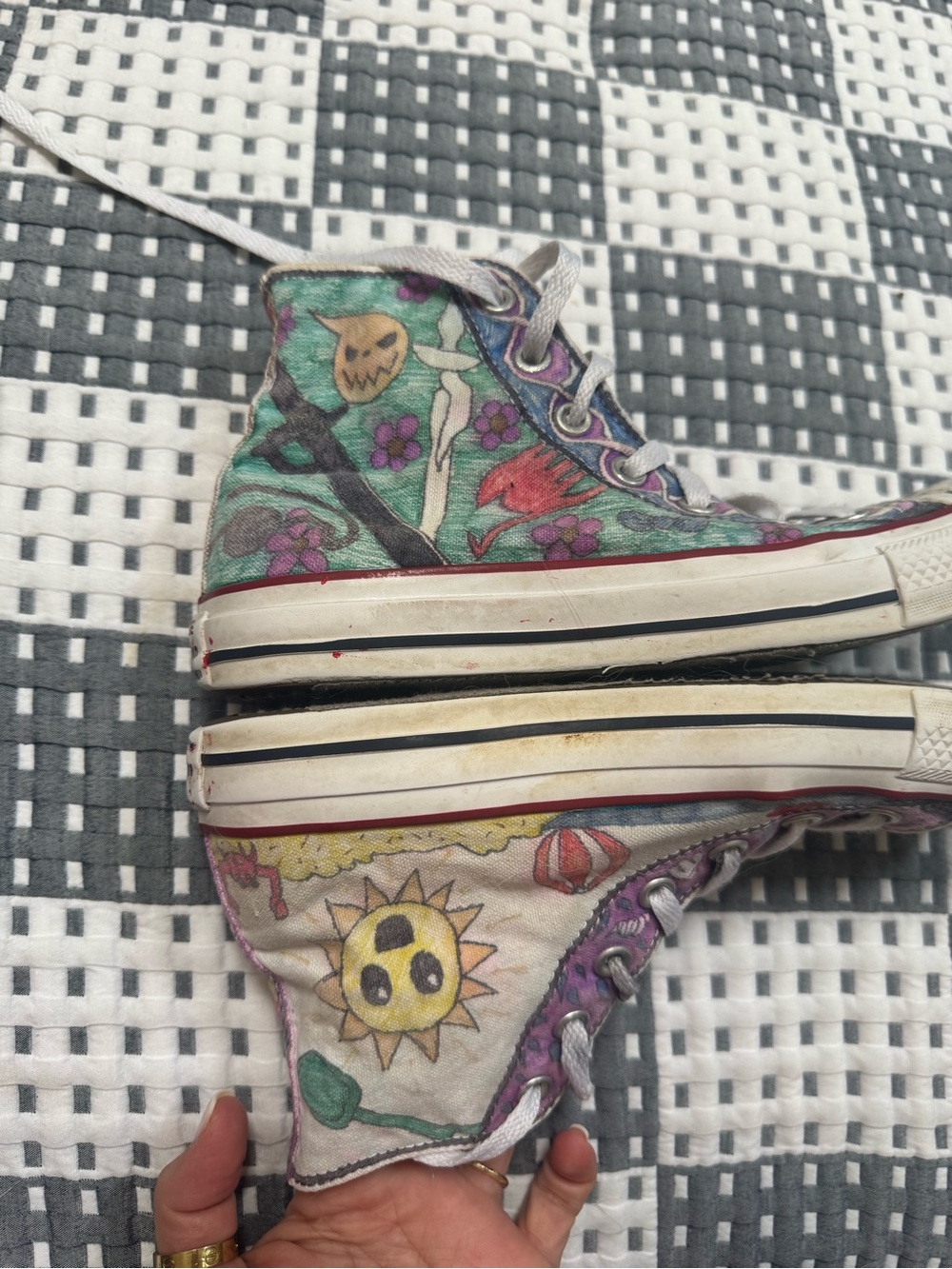 Converse Hand-Drawn High Top Sneakers — Multicolor Artwork - Womens 8/ Mens 6 - Picture 9 of 12